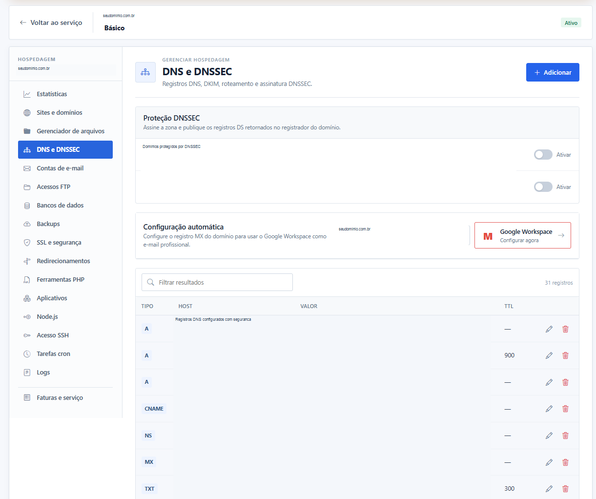 Gerenciamento de DNS e DNSSEC no Centro de Hospedagem