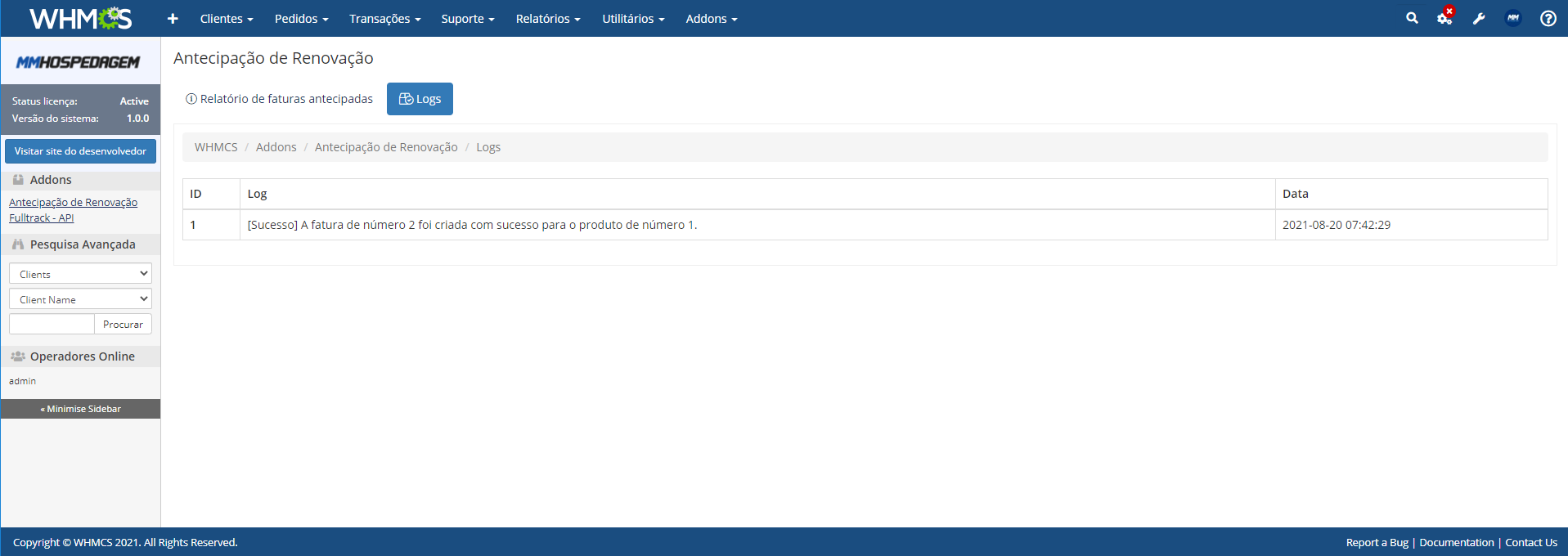 Addon Antecipação de Pagamento