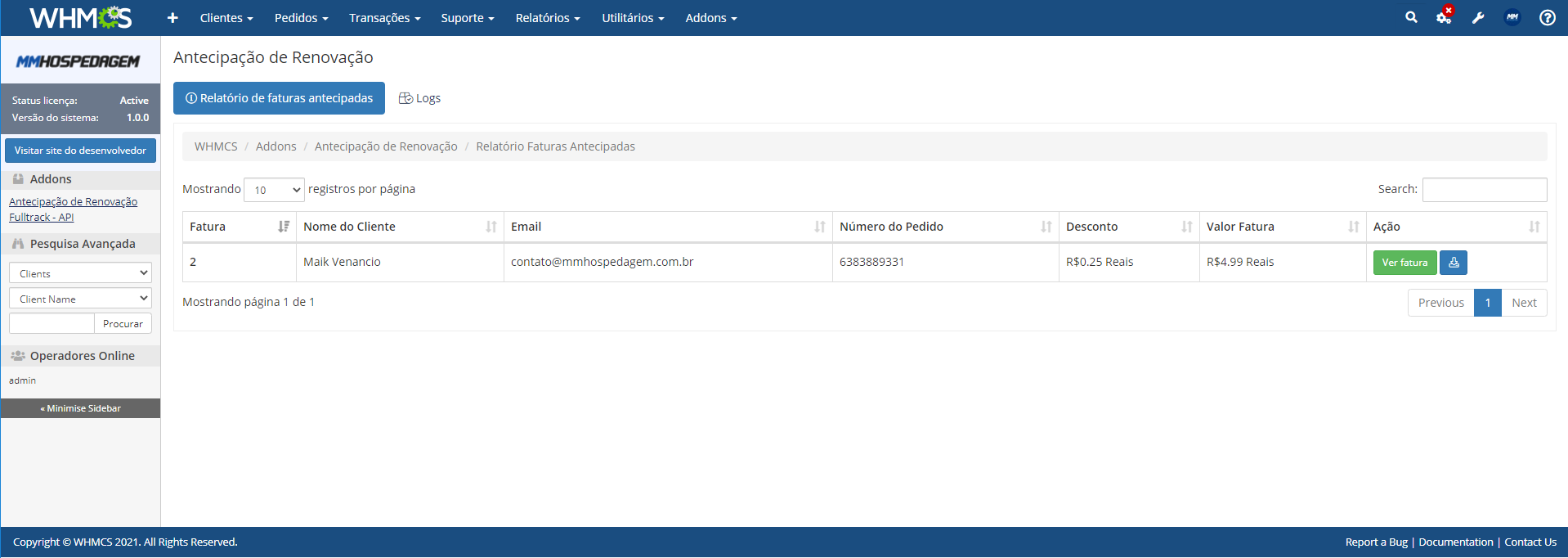Addon Antecipação de Pagamento