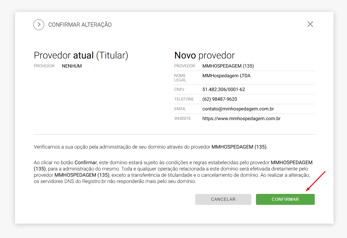 Etapa 4 para alterar o provedor no Registro.br